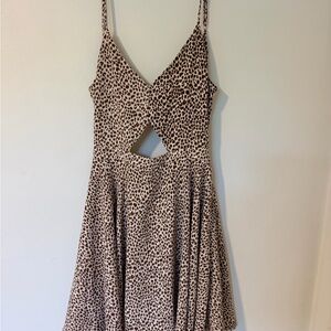 Leopard Print Cutout Spaghetti Strap Dress - Beige & Brown